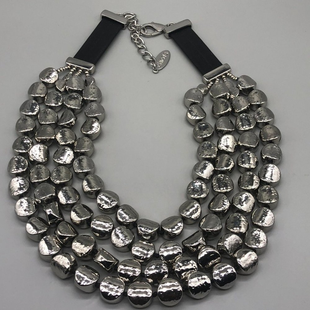 Chico's Multi-Strand Silver Disc Statement Necklace - Picture 6 of 11
